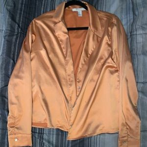 Satin Bronze Button Loose Blouses